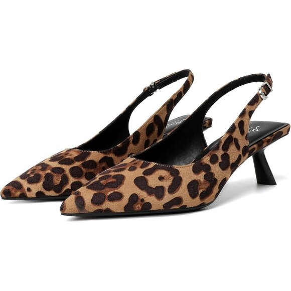 Mostrin Kitten Heels Leopard Faux Leather Low Slingback Heels with Buckle - Picture 6 of 9